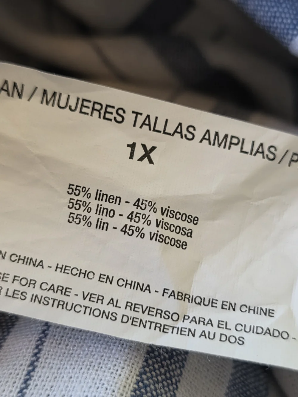 Nine West Jeans Linen Blend Blue & White Stripe Button Down Shirt Size 1X